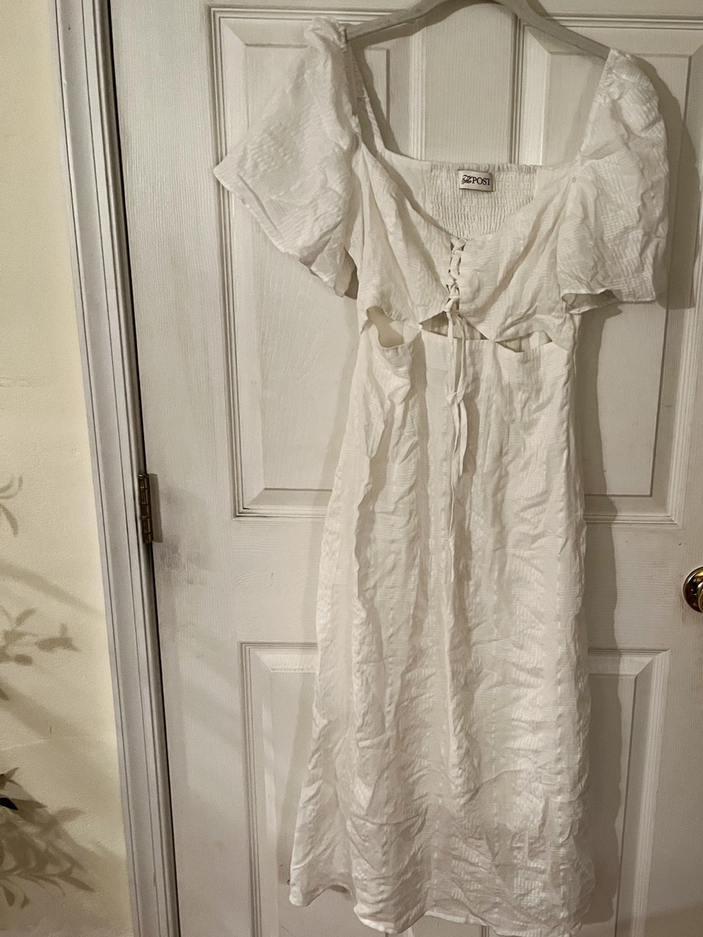The Post white Midi Dress with Puff Sleeves